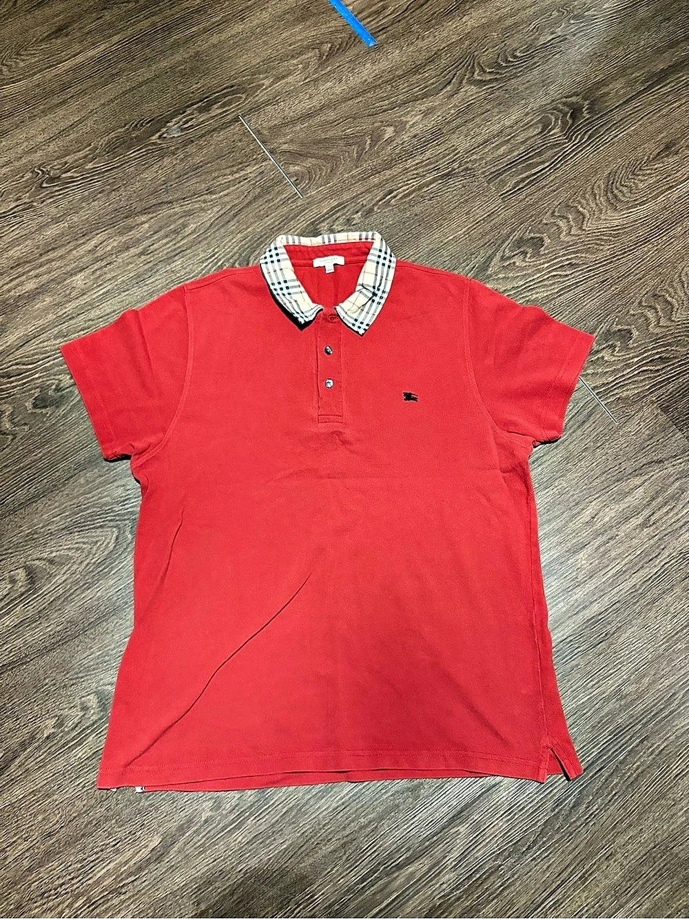 Burberry Red Plaid Collar Polo Size XXL